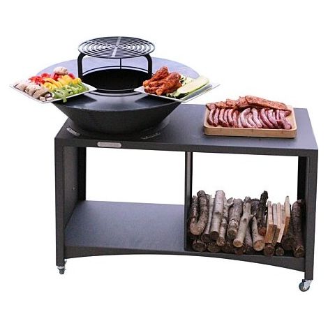 FUMAX Brasero îlot avec plaque et grille amovible en acier barbecue plancha extérieur