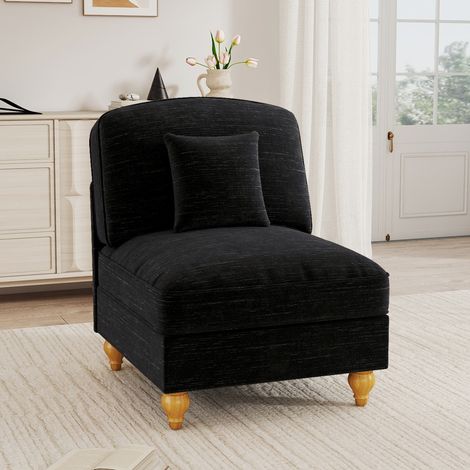 Sofa Schwarz Chenille mit abnehmbarem Volant und Kissen (1/5)
