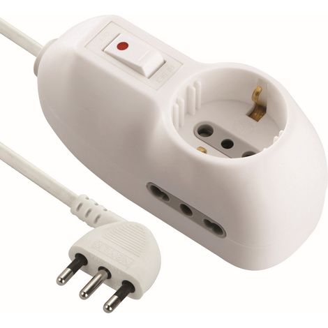 Multipresa 10A 2Prese Bipasso +1 Schuko + Interruttore Di Sicurezza - 5 Pz (1/2)
