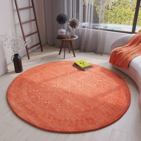 Tapis Loribaft tissé Tapis LuxeWeave - Tapis en laine  - 200x200cm, Round - 100% Laine vierge - Tissé main - Rouge