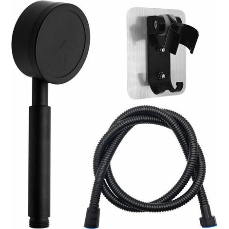 Pommeau de douche avec flexible et douchette diamètre 80 mm avec flexible de douche de 1,5 m en acier inoxydable douchette à économie d'eau et haute pression noir (1/5)