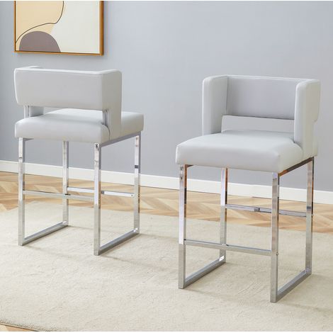 Silla de comedor 91,4 cm en gris claro con patas de metal plateado, asiento acolchado y diseño nórdico (1/5)