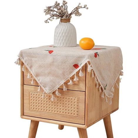 Petite table de chevet carrée, nappe en lin, nappe à pompons, nappe brodée, housse en tissu, pour table de chevet, télévision, micro-ondes (1/5)