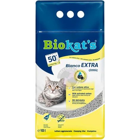Biokats Bianco Weißes, saugfähiges Klumpstreu für Katzen 10L - Classic Extra mit Aktivkohle 10L