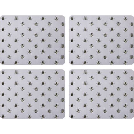 Creative Tops Set de 4 rechteckige Tischsets mit de Bienenmotiv, Country Bee, Rückseite de Kork grau, hitzebeständig, schmutzabweisend, 30 x 22 cm