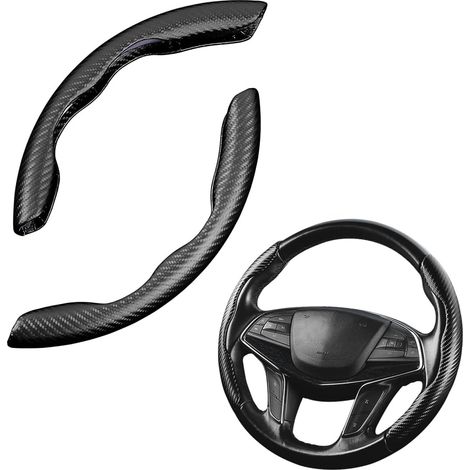 Set di 2 coprivolante segmentati in fibra di carbonio, antiscivolo e resistenti, accessorio per auto, universale per la maggior parte delle auto (Nero)