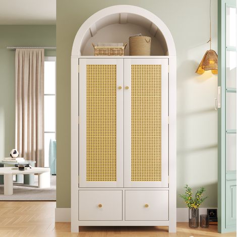 CHICFURN Armadio guardaroba 181x78x45 cm in MDF e metallo bianco, stile country, 2 cassetti (1/5)