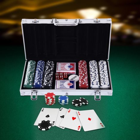 Malette de Poker Professionnelle en Aluminium, Ensemble de Poker avec 300 Jetons et 2 Paquets pour Texas hold'em et Blackjack (1/5)