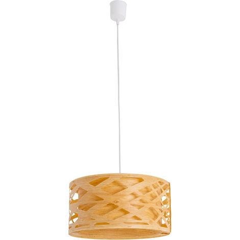 Suspension Design Scandinave en Plastique Imitation Bois Naturel E27 Ø 40 cm pour Salon et Séjour - PANGIVO (1/5)