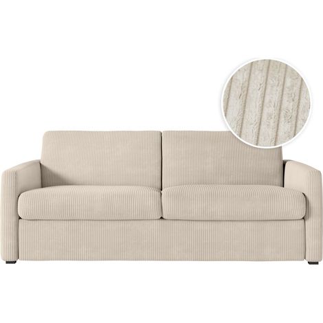 Loungitude – Canapé convertible 3 places express en velours côtelé – Matelas 13cm – Dimensions 160x190cm – Beige – Confort optimal pour invités