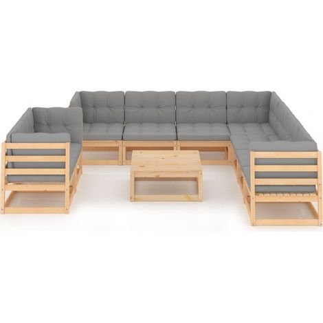 Maison Exclusive - Set Salotto Giardino 10pz Cuscini Antracite Legno Massello Pino (1/5)
