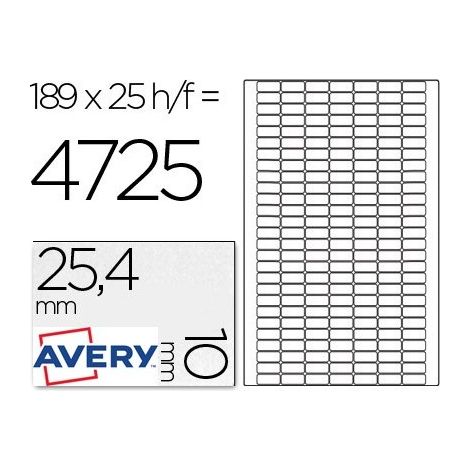 Etiqueta adhesiva avery tamaño 25,4x10 mm removible paquete de 25 hojas especial codigos de barras