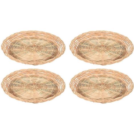Lot de 4 porte-assiettes en bambou tressé rond de 25 cm (10 pouces) pour pique-nique et fêtes. (1/5)