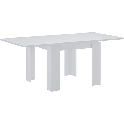 Tavolo Allungabile Moderno Da 4 A 8 Persone Gambe Spesse Design Minimal Meccanismo Centrale Estensibile Ideale Per Cucina o Sala da Pranzo 90 x 90 / 180 x 90 Cm Bianco
