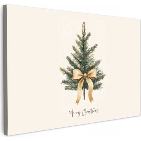 TABLEAU SUR TOILE Arbre de Noël - Noël - Joyeux Noël - Beige Toile Peinture Grand Format XXL 150x100 cm