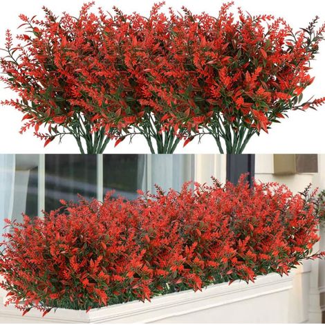 8 fleurs de lavande artificielles multicolores, buissons en plastique résistants aux UV, plantes vertes synthétiques pour intérieur extérieur, suspension jardin terrasse fenêtre, lot de 8. (1/5)