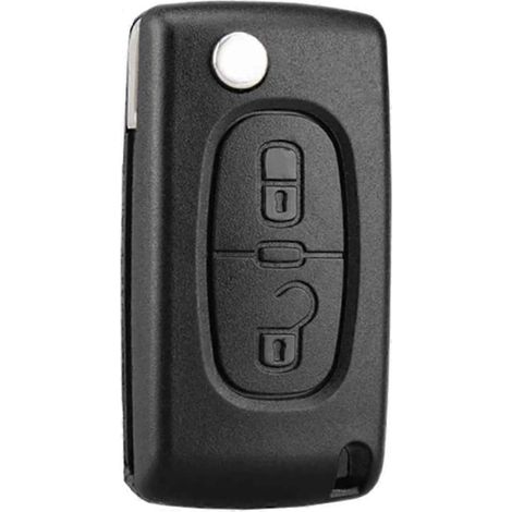 Coque de clé à 2 boutons compatible CE0523 Clé pliante pour Peugeot 207 307 308 407 408 3008 5008 Citroën C2 C3 C4 C5 C6 C8 (2 boutons, CE0523)
