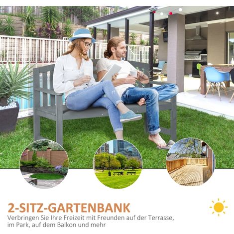 Banc extérieur deux personnes en bois stable et résistant aux intempéries avec dossier ergonomique, charge 240 kg couleur gris dimensions 143 x 51 x 85 cm jardin balcon