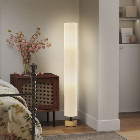 Lampadaire sur pied de salon avec abat-jour en lin, interrupteur à pied, 2 x douille E27, 120 cm, gris (1/5)
