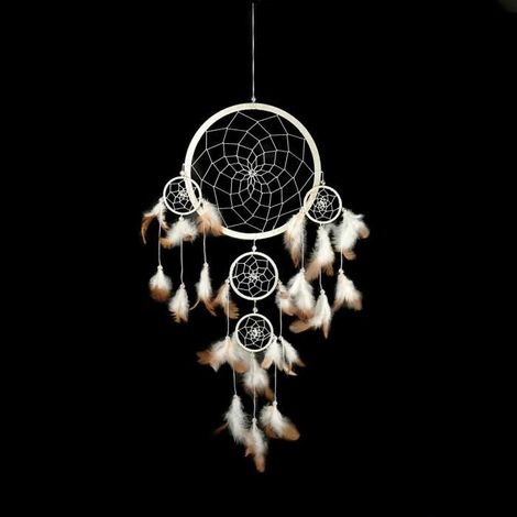 Dreamcatcher, attrape rêve blanc cassé et marron de plumes naturelles