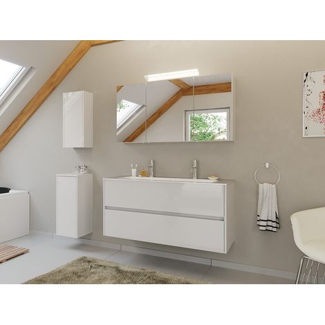 Doppel-Badmöbel Set Taifun 4tlg.120 cm Spiegelschrank und 2x Badschrank weiß (1/5)