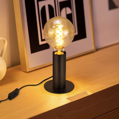 GBLY Nachttischlampe Vintage Tischlampe E27: Tischleuchte Schwarz MAX.40W mit Stecker inkl. Schalter Nachttischleuchte Industrial Retro Nachtlampe für Schlafzimmer Wohnzimmer - Ohne Leuchtmittel (1/5)