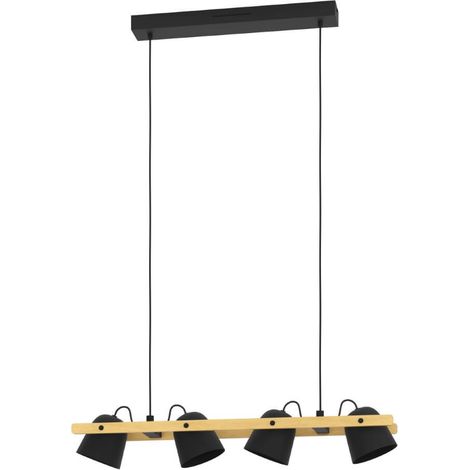 Lampe suspendue 4 lumières Hornwood-Z noir avec du bois - 900883