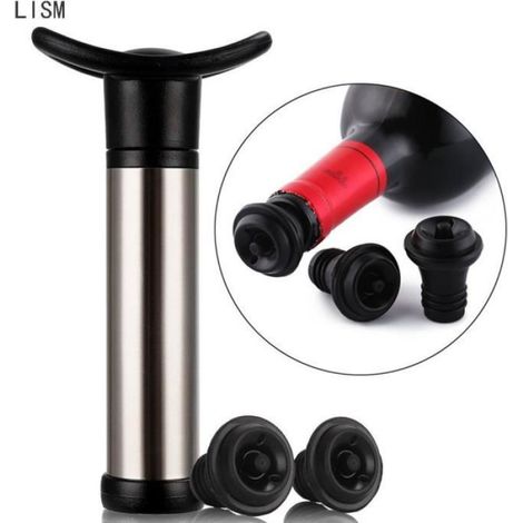 Bouchon À Vin - Pompe À Vide En Acier Inoxydable - Pour Conservation Du Vin Rouge Et Blanc - Ensemble De 2 Bouchons + 1 Pompe (1/4)