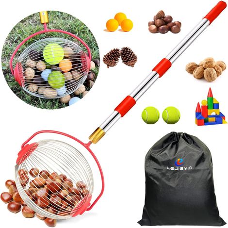ZOLGINAH Recolector de tuercas ligero y ajustable grande para exteriores, recogedor de tuercas de acero inoxidable, herramientas de jardinería para la familia de la granja de frutas (1/5)