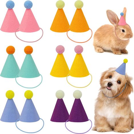 Gorro De Fiesta Para Mascotas - Gorro Mini Con Goma Elástica - 12 Unidades En 6 Colores - Hecho De Fieltro Seguro - Para Perros Gatos Y Muñecos (1/5)
