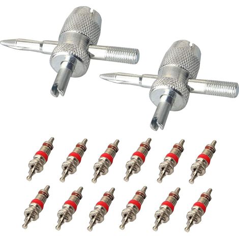 Outil de réparation de valve de pneu 2pcs 4 en 1 avec 12 noyaux de valve Extracteur de noyau de valve de pneu pour remplacement d'outil de nettoyage de pneu de vélo de voiture 14pcs (1/5)