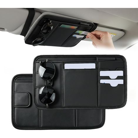 Porta occhiali per auto, parasole integrato, con tasche e clip per occhiali, 27 x 16,5 cm, organizer per occhiali da sole, porta carte (1/5)