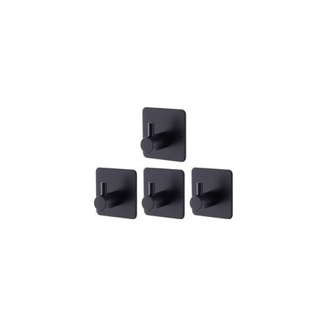 4 Pièces Crochet Adhesif Mural Noir, Crochets Adhésifs Muraux Salle de Bains Cuisine, Inox Patère Murale Adhesive Autocollant sans Percer (1/5)