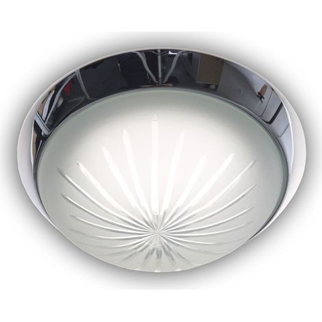 LED Deckenleuchte rund, Schliffglas satiniert, Dekorring Chrom, Ø 35cm (1/4)