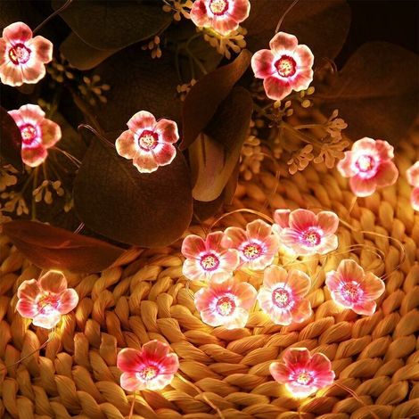 LED Cherry Blossom String Lights, Peach Blossom String Lights, Decorative Copper Wire Wedding Lights, Indoor, Balcony, Battery Operated (1m, 10 lights) (1/5)