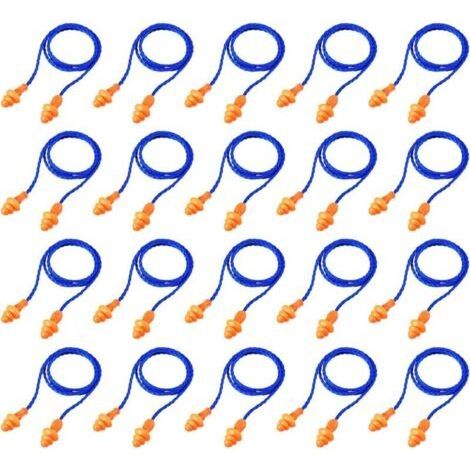 Ulisem Wired Earplugs, 20 Pairs, Reusable, Silicone, Noise Canceling, Sleeping, Hearing Protection, Blue (1/4)