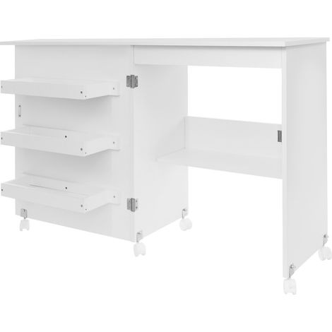 Table de Couture sur roulettes, Meuble Machine à Coudre, Portes magnétiques, 4 Plateaux Ouvert de Rangement, Grand Plan de Travail, Meuble Couture Pliant pour Salon, Bureau, Blanc (1/5)
