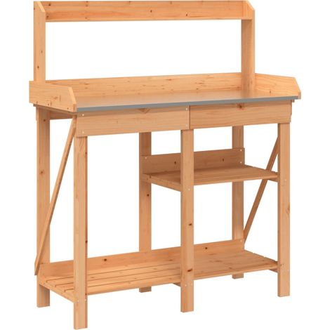 Potting Bench with Shelves Brown Solid Wood Fir vidaXL