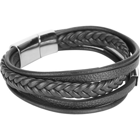 20.5cm Men MultiLayer Bracelet Woven Bracelet Hand Wristband with Magnetic Buckle(Black ) (1/5)