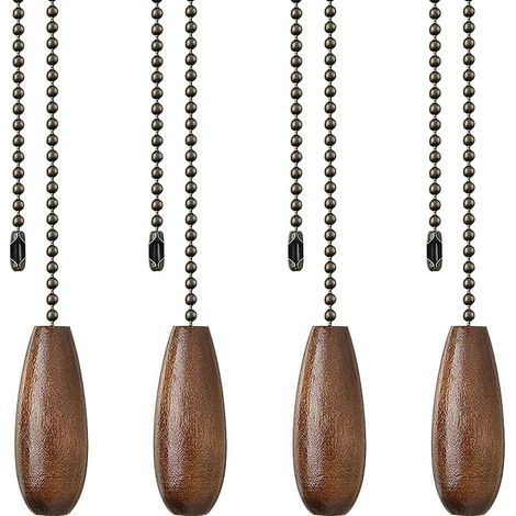 Set of 4 Fan Chains, Wooden Handle, 33.4 cm, Connector Included, For Ceiling and Lamp (1/2)