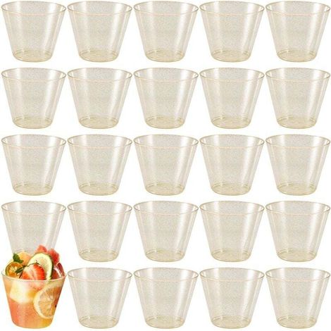 Gobelets en Plastique Doré Verres à Vin Transparent, Dur Jetables Fantaisie avec Paillettes DoréEs pour Tasses de FêTe 25 PièCes
