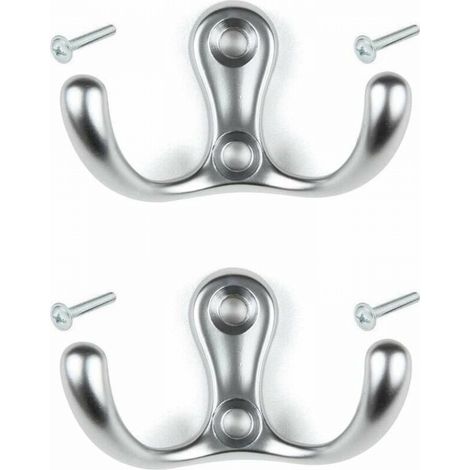 Crochet double en finition chrome satiné avec vis Mural Cuisine Salle de bain Porte Manteau Serviette Sac Couvert Vêtement Dressing 2x métal (1/3)