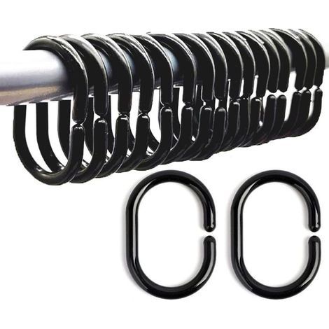 Set mit 36 Duschvorhangringen, schwarze, C-förmige Duschvorhanghaken aus Kunststoff für die Fenstergardinenstange (1/5)