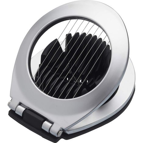 KitchenCraft MasterClass Taglierina per uova sode 2 in 1, acciaio inox, argento, 9 x 12 x 16 cm - Argento/Nero (1/4)