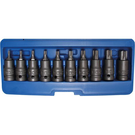 BGS Kraft-Bit-Einsatz-Satz Antrieb Innenvierkant 12,5 mm (1/2 Zoll) T-Profil (für TX) T20 - T70 10 teilig
