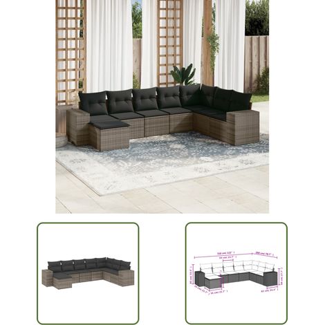 The Living Store 8-tlg. Garten-Sofagarnitur mit Kissen Grau Poly Rattan - Gartenmöbel - PE-Rattan - Outdoor Möbel - Lounge Set - Sofasitzgruppe
