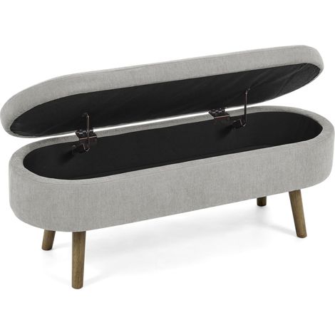 Banc de rangement 20L avec assise en chenille grise et pieds en bois massif 110x40x42 cm (1/5)