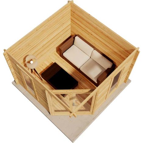 Alpholz 5-Eck Gartenhaus Liwa Compact Gartenhaus aus Holz in Pinie, Holzhaus mit 40 mm Wandstärke, Blockbohlenhaus mit Montagematerial
