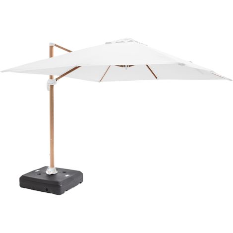 Parasol déporté 3x3m et dalle à lester sur roues effet bois blanc