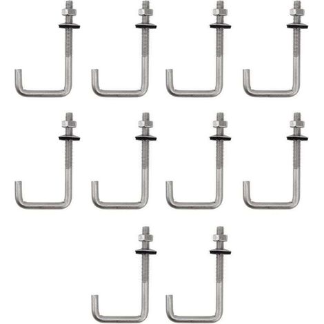 (10 pièces) Boulon d'ancrage de toit M6x25x100mm en acier inoxydable 304, crochet en J, crochet mural, crochets à tige longue avec écrou hexagonal, vis d'ancrage pour béton (1/4)